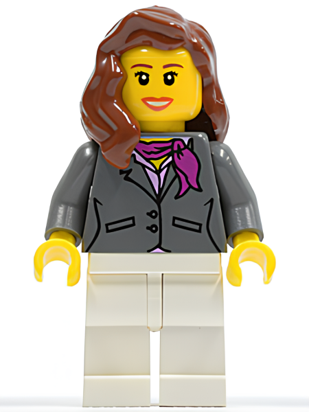 Минифигурка Lego Dark Bluish Gray Jacket with Magenta Scarf, White Legs, Reddish Brown Female Hair over Shoulder cty0187 U